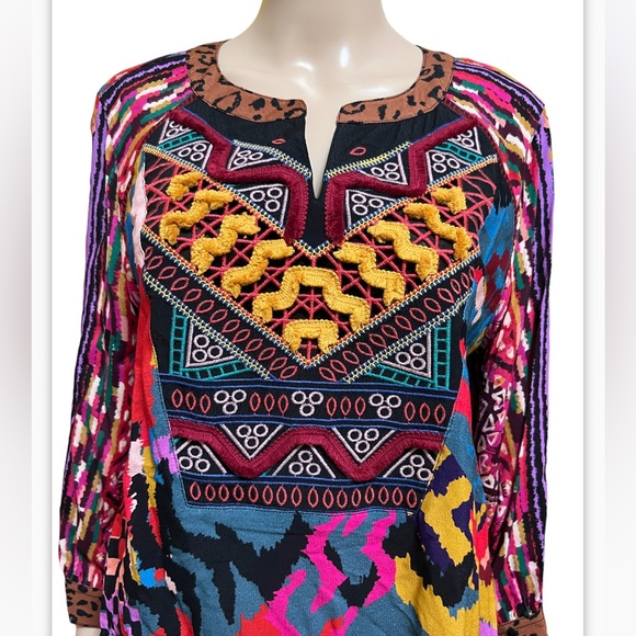 John Mark Geometric Floral Print Embroidered Front Split V-Neck 3/4 Hem … - Picture 6 of 10